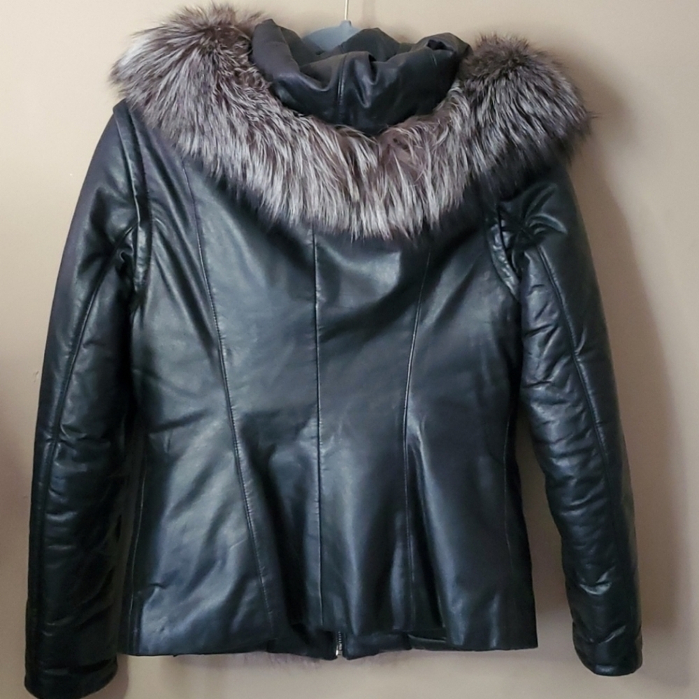 Leather Fox Jacket 3 In 1 With Removable Vest Lining - Picture 4 of 16